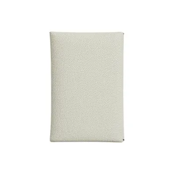HERMES Calvi Mysore Goat Skin Card Holder Women's Mushroom White
