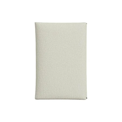 HERMES Calvi Mysore Goat Skin Card Holder Women's Mushroom White
