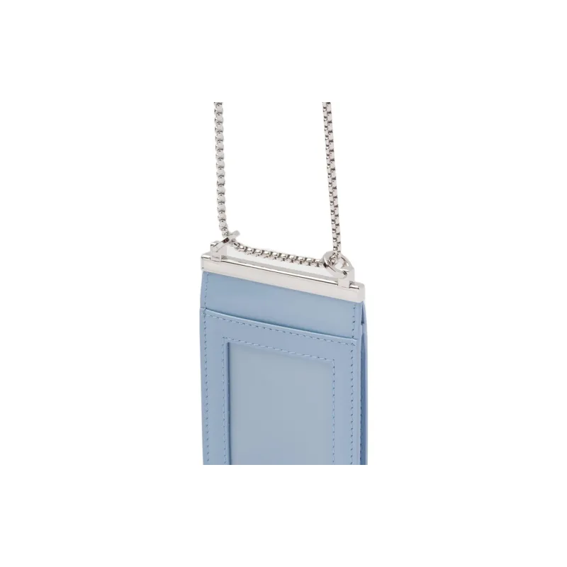 PRADA Brushed Leather Card Holder Women's Light Blue-4