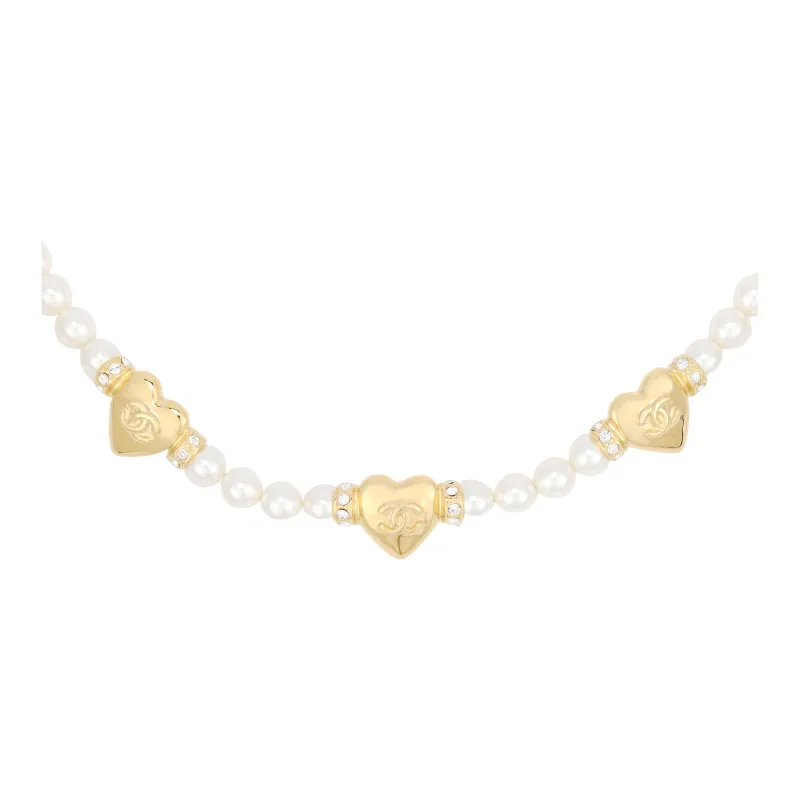 CHANEL Pearl Necklaces Unisex Gold/White-0