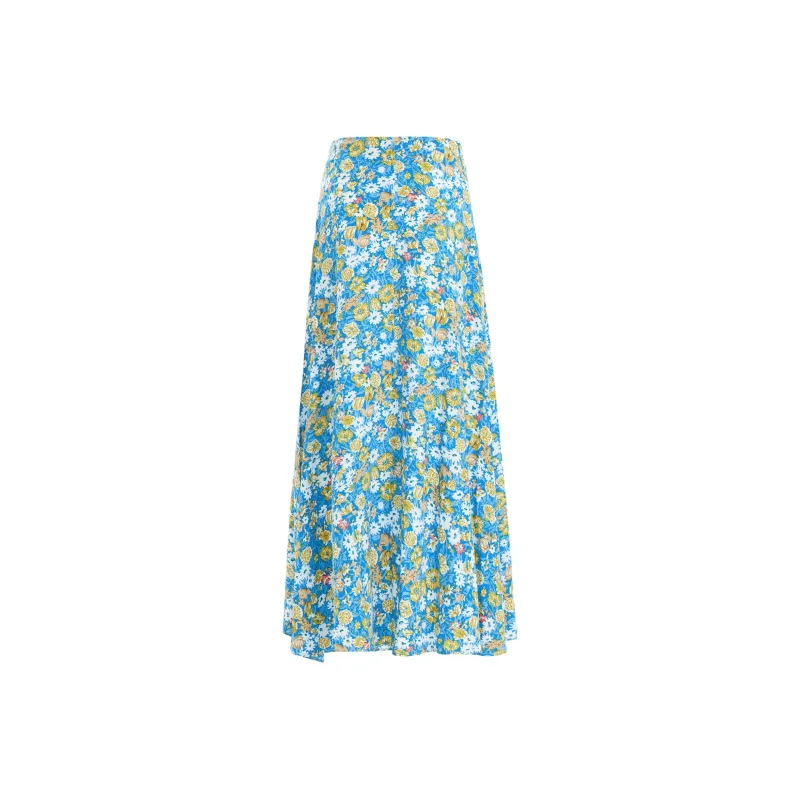 OROI Casual Long Skirts Women's Blue Floral-1