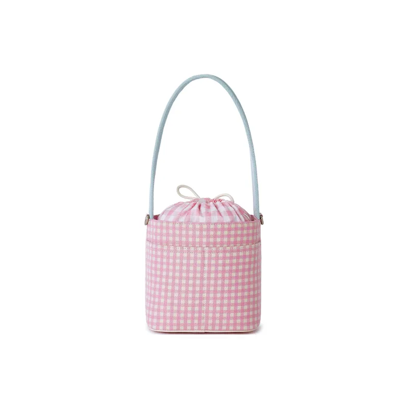 Lee Fabric Bucket Bag, Handbag, Shoulder Bag Women's Pink Plaid-5