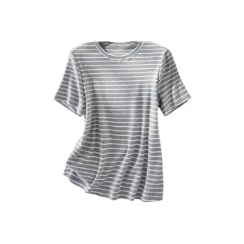 IHIMI T Shirts Women's Beige Gray Stripes