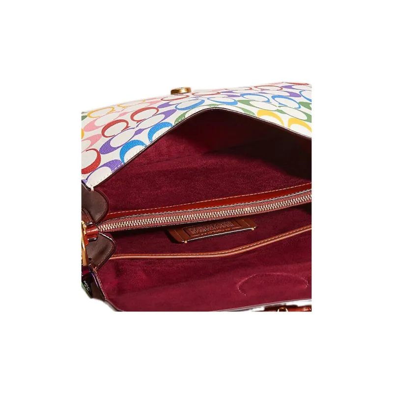 COACH Beat Canvas With Calfskin Square Bag, Shoulder Bag, Handbag Medium Size Women's Brass & Tan Truffle Rust-4