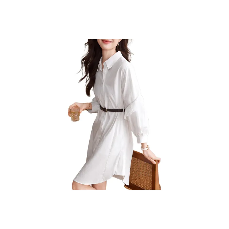 Mo Han Yi Mei Long Sleeved Dress Women's White-0