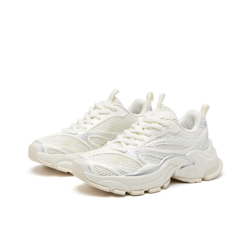 QIAODAN Anti Slip Wear Resistant Low Top Casual Shoes Women's Ivory White Silver-2