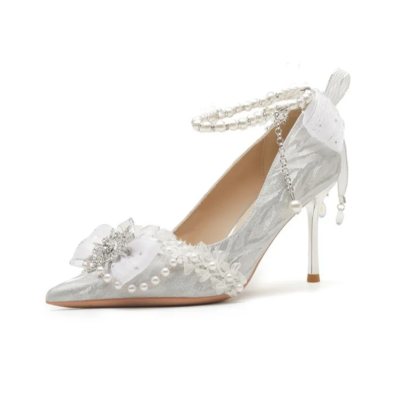 TATAYA Slim Heel High Heels 8cm Women's Silver-0