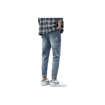 YUQIAN Jeans Men Blue Gray Ankle Length Pants