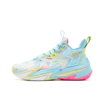 QIAODAN Broken Shadow 5 Cushioning, Wear Resistant Low Top Basketball Shoes Men's Waterdrop Blue Aurora Pink