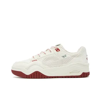 QIAODAN Anti Slip Wear Resistant Low Top Skateboard Shoes Men's Ivory White Iron Red