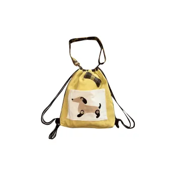 ELF SACK Canvas Backpack Women's Light Yellow Plaid Patchwork
