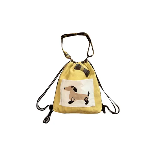 ELF SACK Canvas Backpack Women's Light Yellow Plaid Patchwork