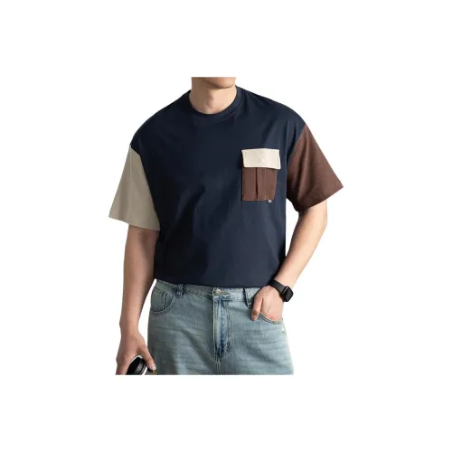 Spanu T Shirts Men Navy Blue & Apricot & Brown