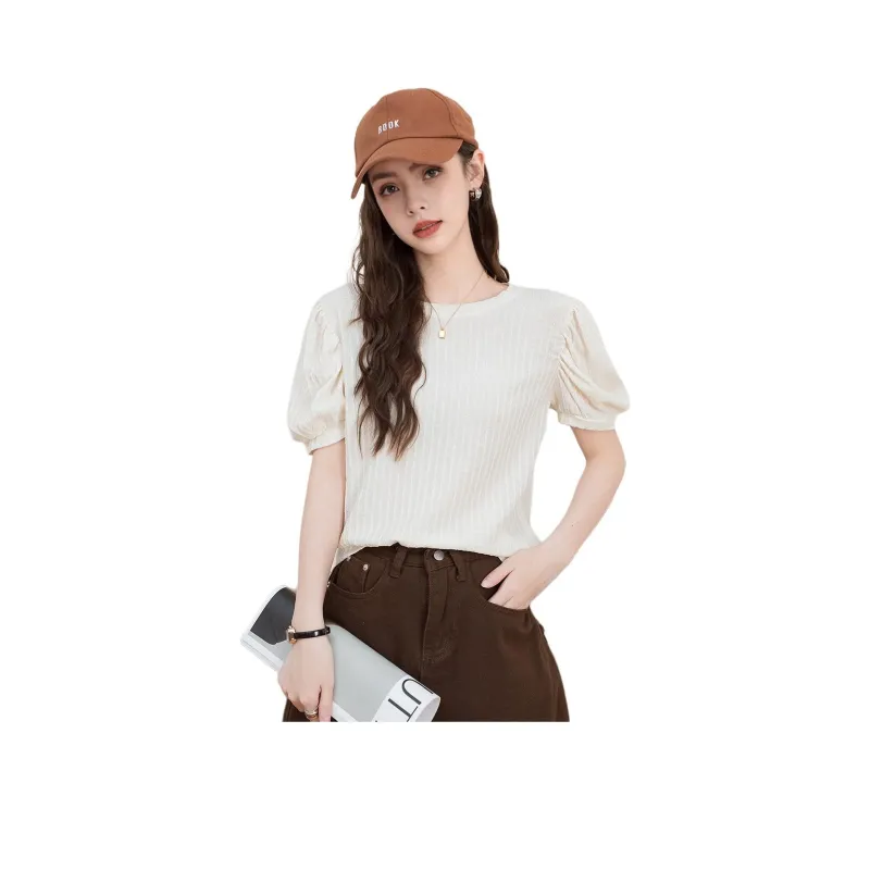 FAWENXIANGZI Puff Sleeve T Shirt Women's-0