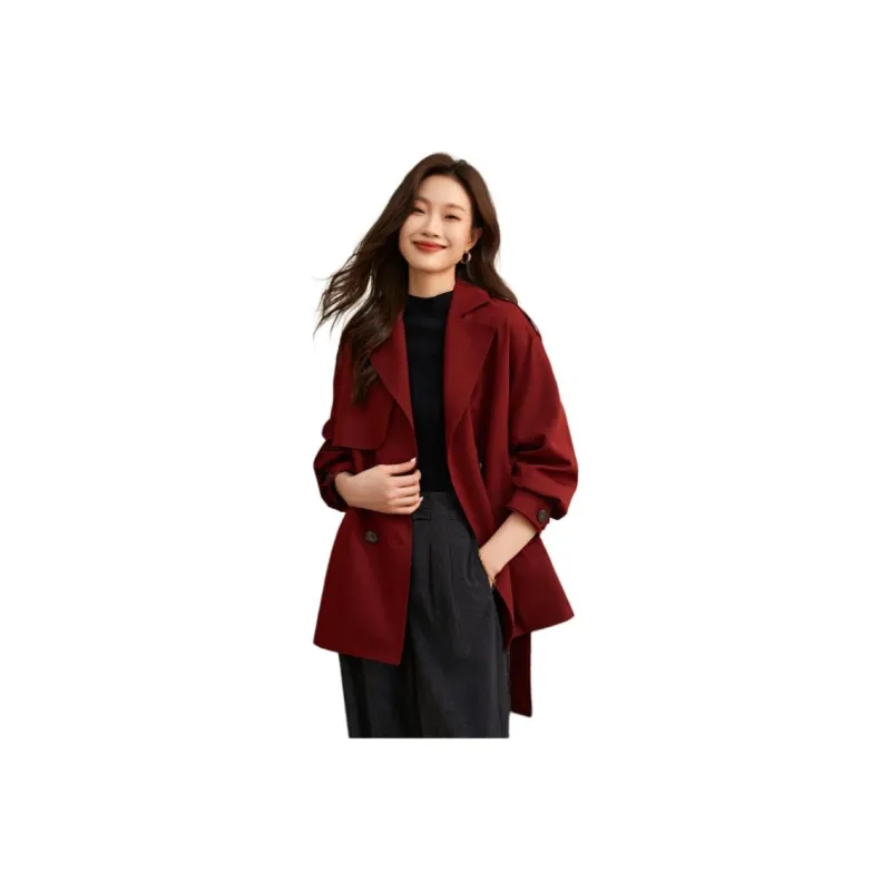 Mo Han Yi Mei Trench Coat Women's Burgundy-0