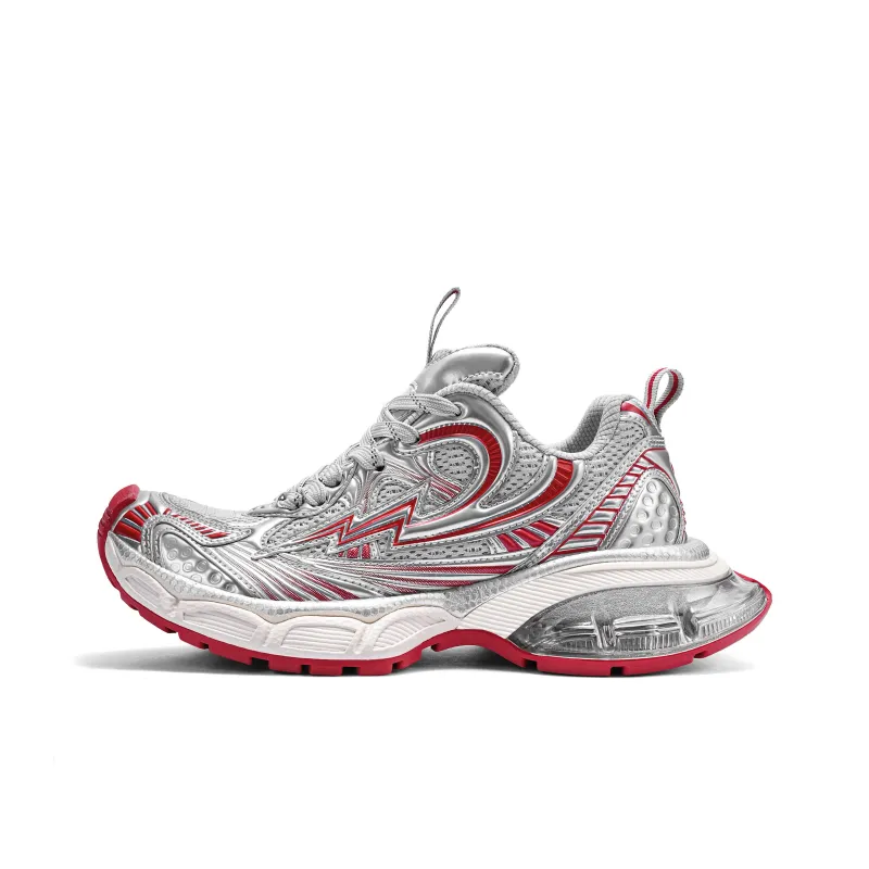 MINISO Chunky Sneakers Unisex Low Top Silver Red-1