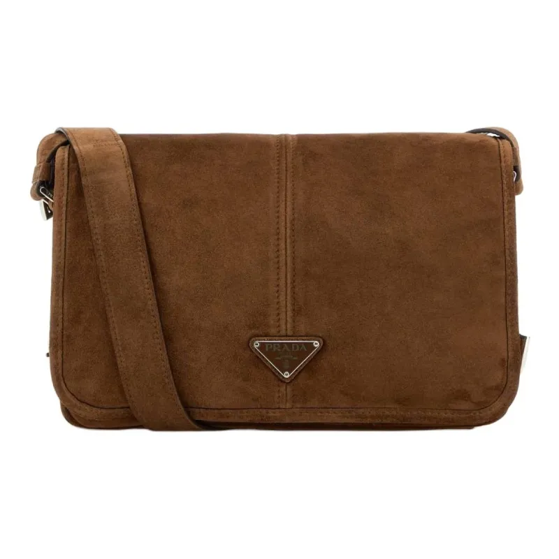 PRADA Suede Shoulder Bag Men's Brown-0