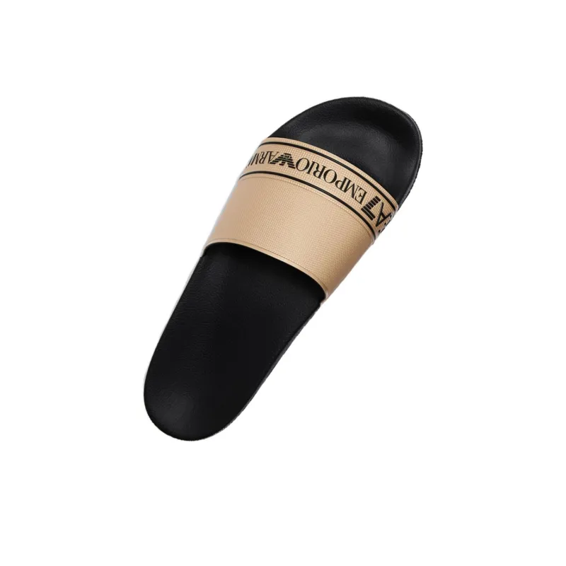 EMPORIO ARMANI EA7 Slide Slippers Unisex Black Gold-2