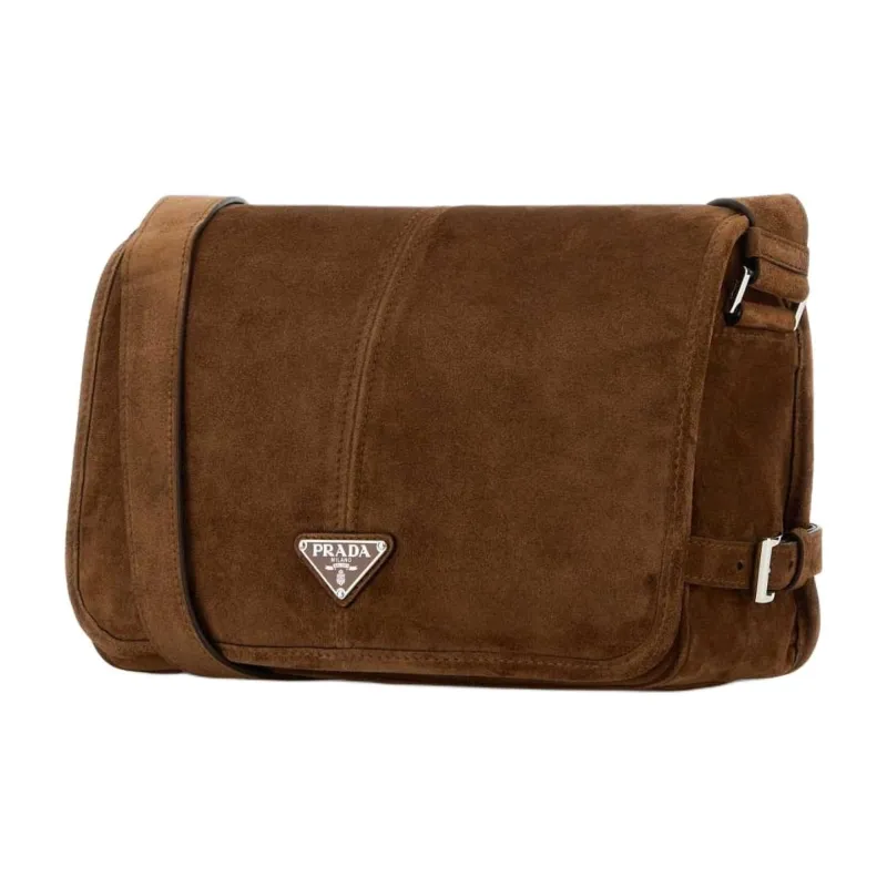 PRADA Suede Shoulder Bag Men's Brown-1