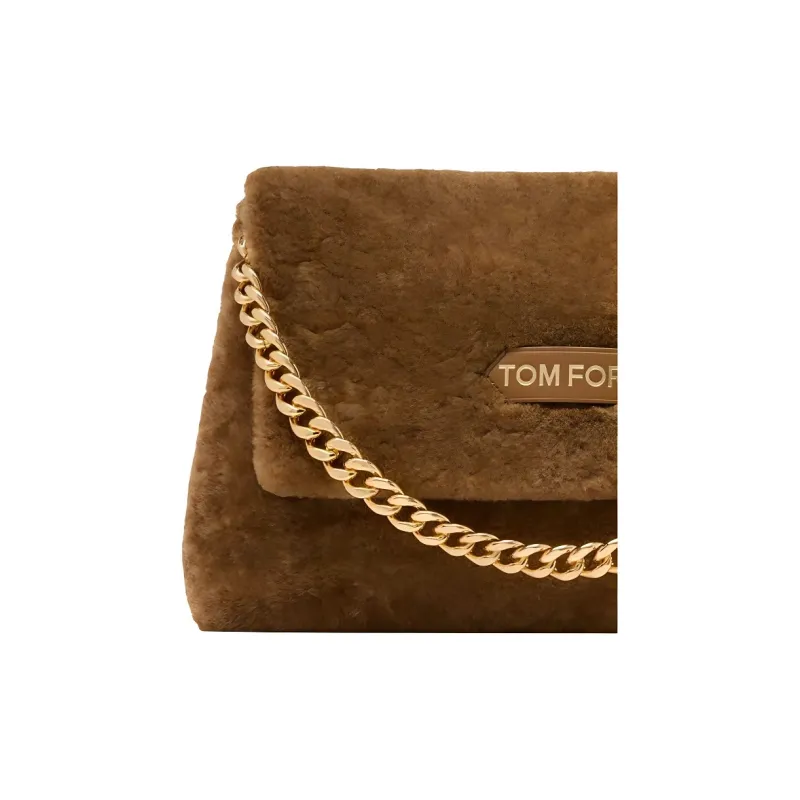 TOM FORD Sheared Wool Shoulder Bag One Shoulder Clutch Medium Size Women's Brown-4