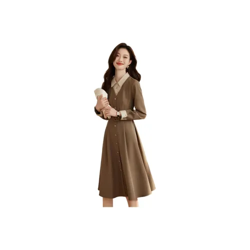 Mo Han Yi Mei Long Sleeved Dress Women's Coffee