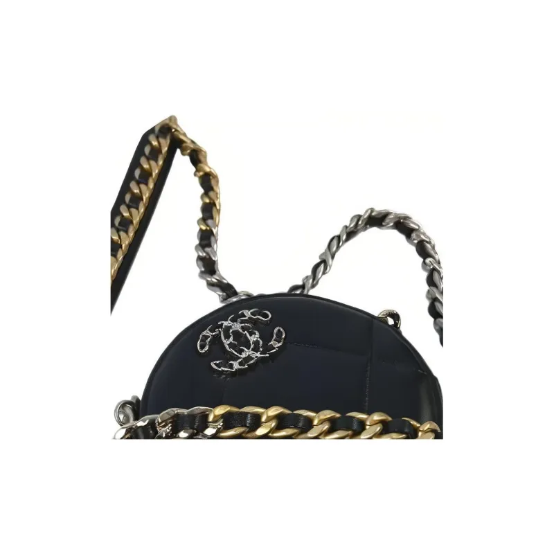 CHANEL 19Bag Lambskin Round Bag, Evening Party Bag, Handheld Shoulder Bag, Crossbody Bag Women's Black-3