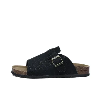 MIIOW Cork Sole Leather Patchwork Woven Slip Resistant Abrasion Resistant Slide Slippers Men's