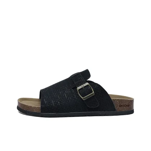 MIIOW Cork Sole Leather Patchwork Woven Slip Resistant Abrasion Resistant Slide Slippers Men's