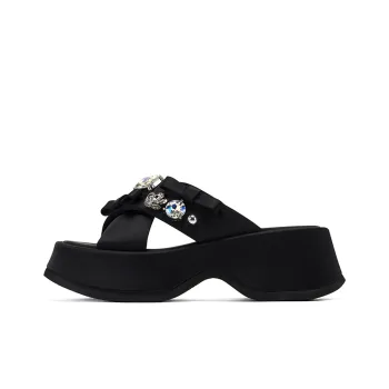 GG CC Slip Resistant Rhinestone Outerwear Slide Slippers Women's Black