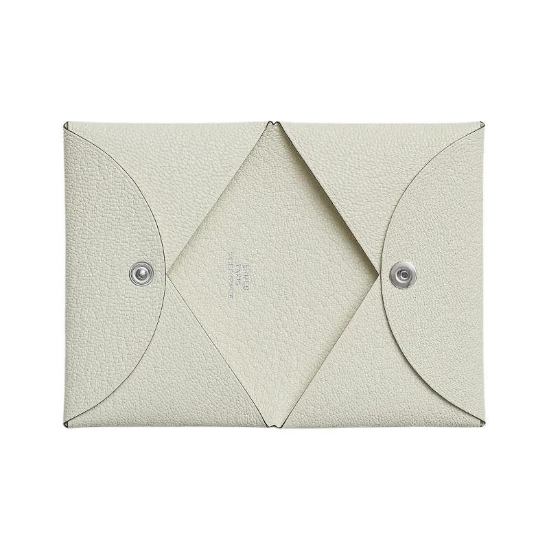 HERMES Calvi Mysore Goat Skin Card Holder Women's Mushroom White-1