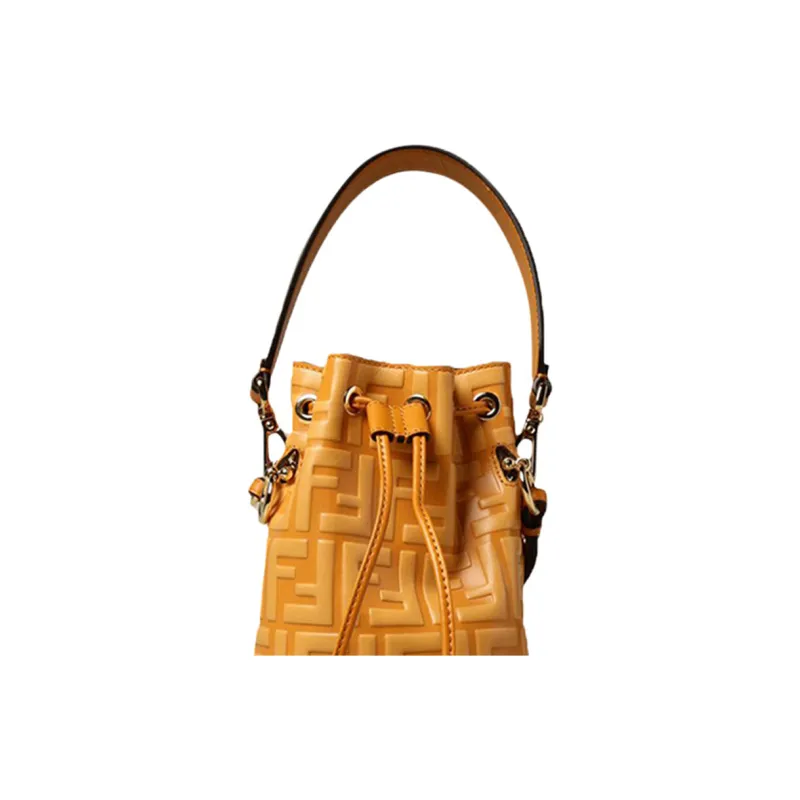 FENDI Mon Tresor Calfskin Bucket Bag, Shoulder Bag, Crossbody Bag, Handbag Mini Women's Orange Yellow-2