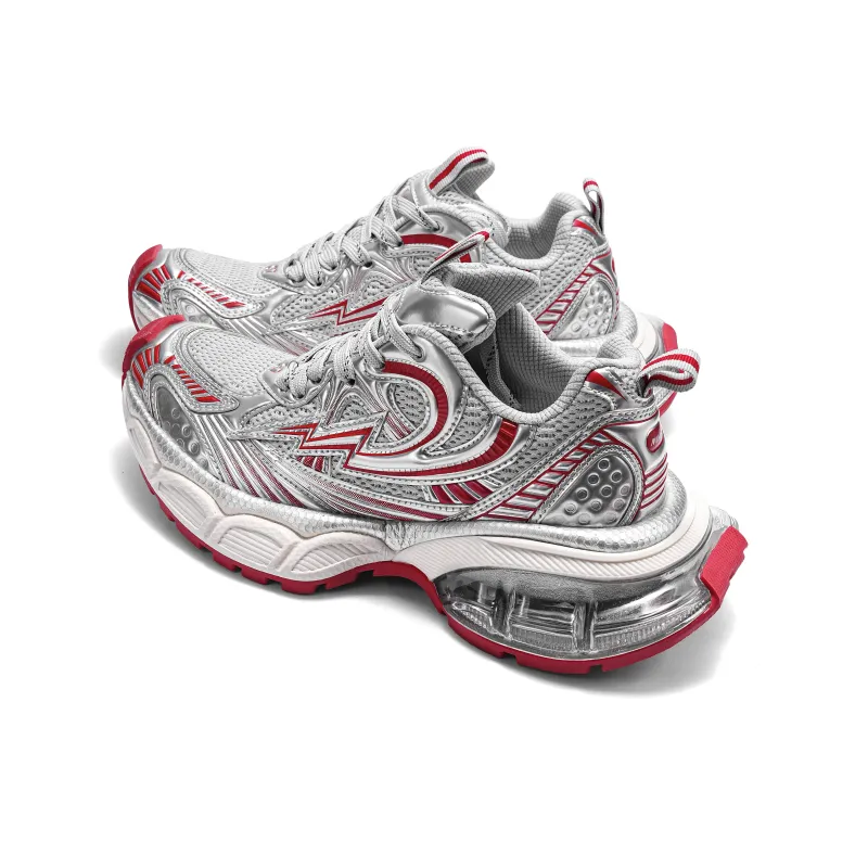 MINISO Chunky Sneakers Unisex Low Top Silver Red-4