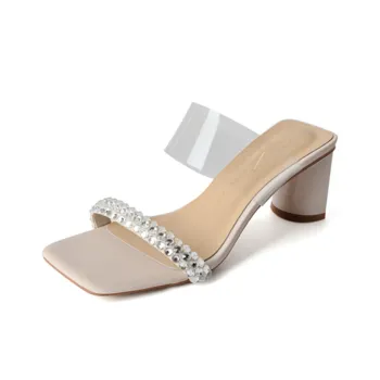 TATAYA Rubber Sole Rhinestone Slip Resistant Slide Slippers Women's