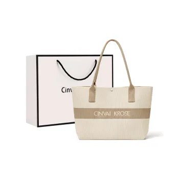 CinvaiKrose Fabric Shoulder Bag Tote Portable Tote Bag Large Size Women's Ecru/Light Green