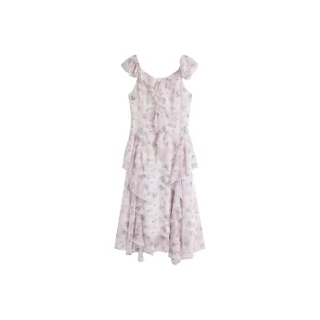 Inman Sleeveless Dresses Women's Romantic White With Purple Floral