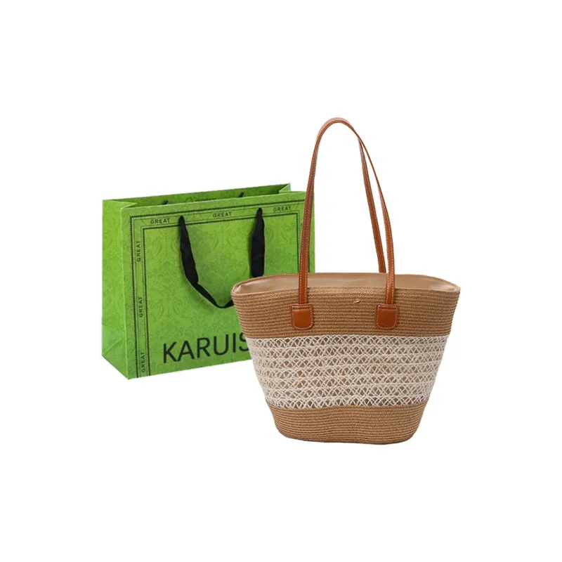 KARUISHA Woven Tote Bag, Shopping Bag, Shoulder Bag Women's Multicolor-8