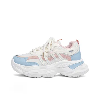 RENBEN Abrasion Resistant Balance Height Increasing Low Top Chunky Sneakers Women's White Blue
