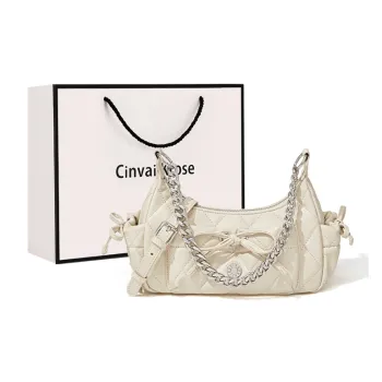 CinvaiKrose Synthetic Leather Shoulder Bag, Crossbody Bag, Portable Shoulder Bag Trumpets Women's Cream White/Black