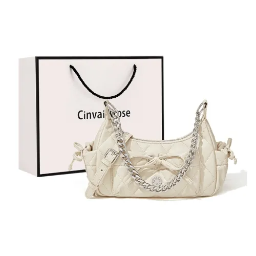 CinvaiKrose Synthetic Leather Shoulder Bag, Crossbody Bag, Portable Shoulder Bag Trumpets Women's Cream White/Black