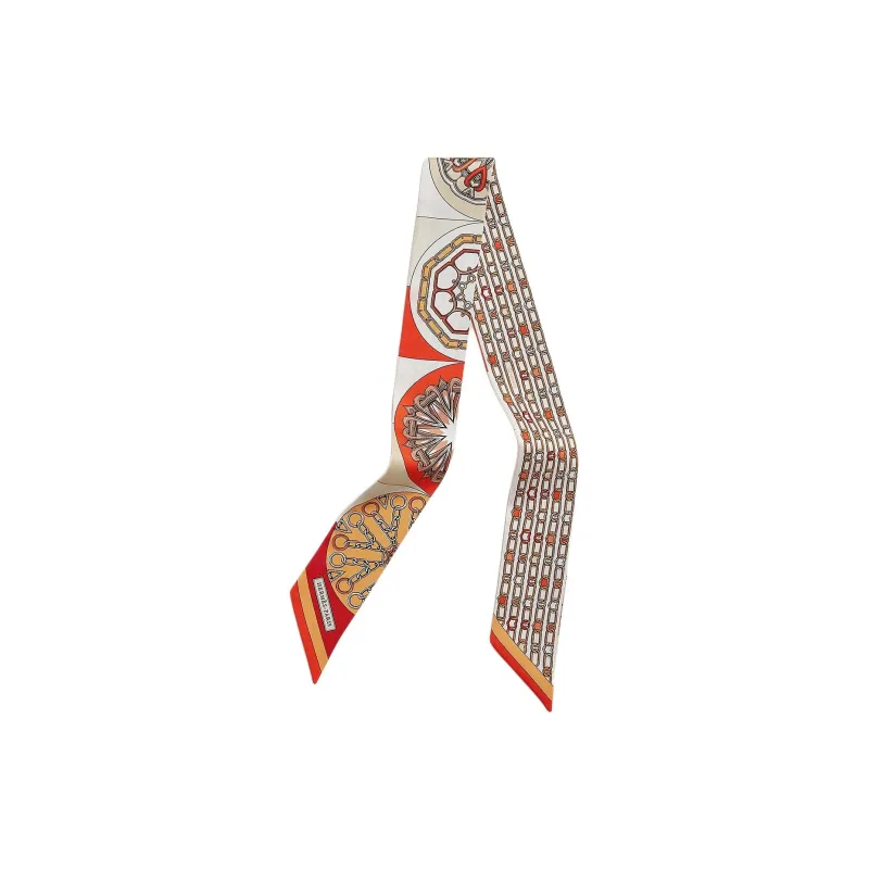 HERMES Mulberry Silk Scarves Women's Orange/White/Vermilion-0