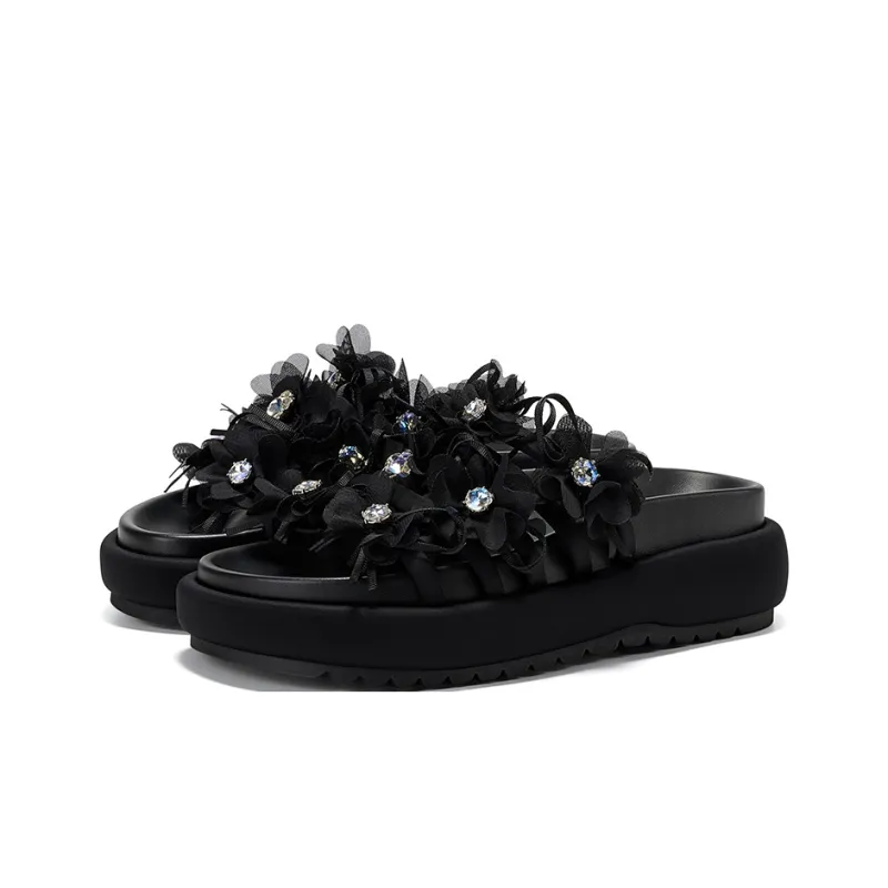 GG CC Slip Resistant Abrasion Resistant Platform Slide Slippers Women's Black-1