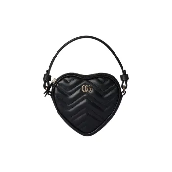 GUCCI GG Marmont Leather Heart Shaped Bag, One Shoulder Handbag Mini Women's Black