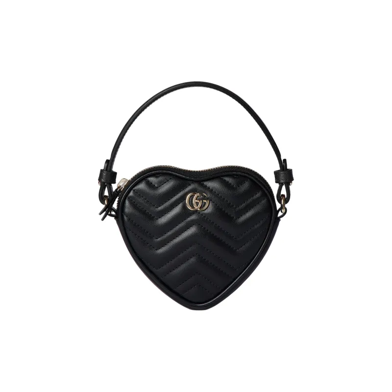 GUCCI GG Marmont Leather Heart Shaped Bag, One Shoulder Handbag Mini Women's Black-0