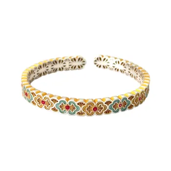 YINI 999 Fine Silver .9 Heavy Duty Layering Filigree Cut Out Bangle Women's