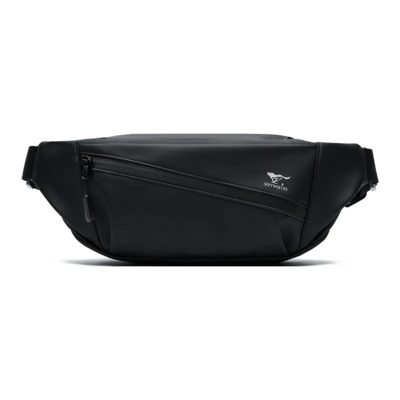 SEPTWOLVES Artificial Leather Sling Bag Regular Unisex Black-1