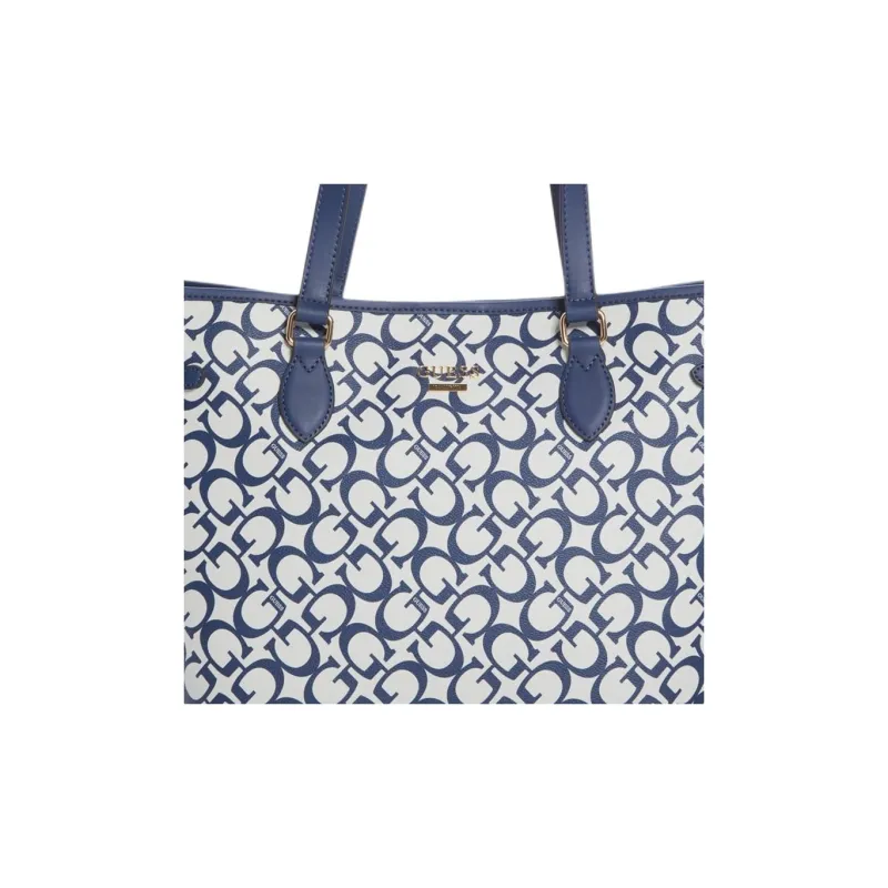 GUESS Artificial Leather Tote Bag, Shopping Bag, Handbag Women's Blue & White-3