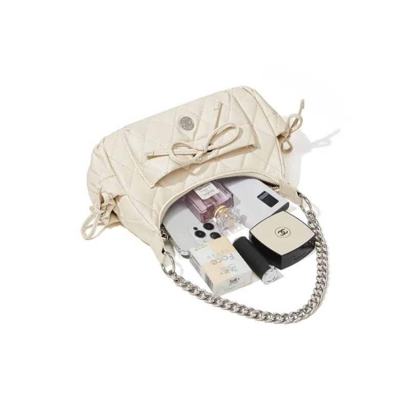CinvaiKrose Synthetic Leather Shoulder Bag, Crossbody Bag, Portable Shoulder Bag Trumpets Women's Cream White/Black-5