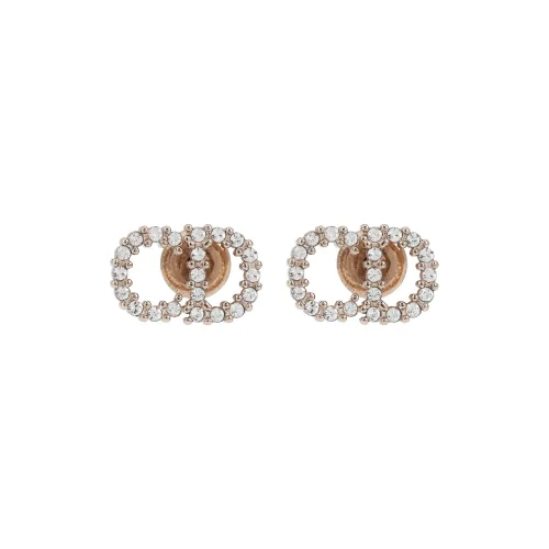 DIOR Gold Finish Metal And White Faux Crystal Decoration Stud Earrings Women's Gold