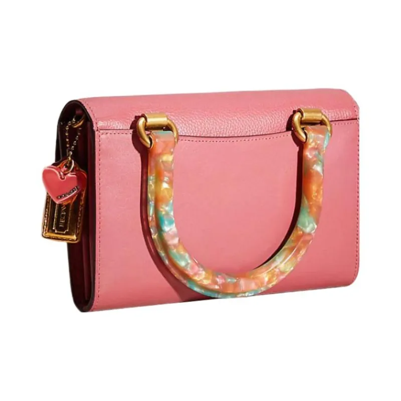 COACH Tabby Polished Pebbled Leather With Refined Calfskin Clutch Bag Over The Shoulder Small Size Women's Pink-1