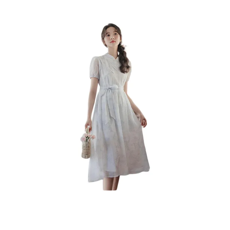 Flowers In Water Short Sleeved Dress Women's-0